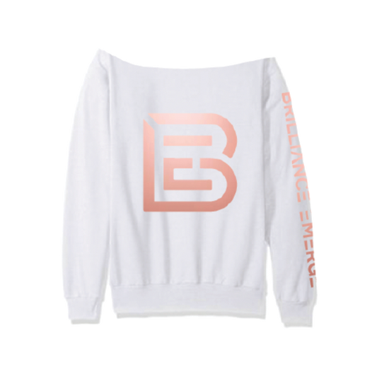 ‘BE’ White Off-Shoulder Sweatshirt